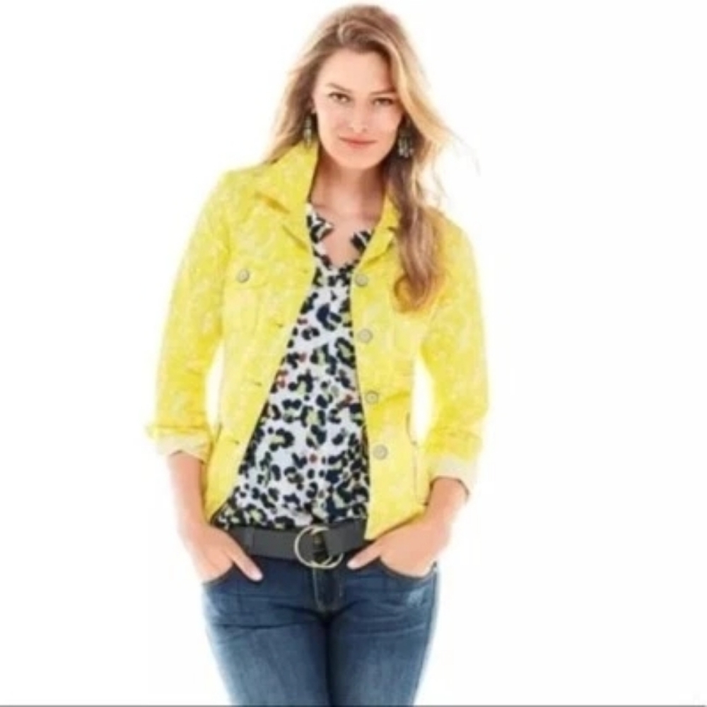 Cabi Yellow Daisy Field Button Up Cargo Jacket Women's Size Small S
